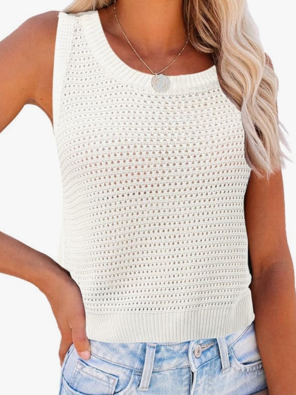 Women’s Medium Cream-White Crochet Knit Tank Top- Brand new w/out tags